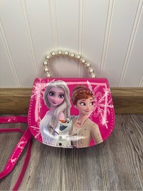 Disney Frozen Girls Bright Pink Pearl Handle Adjustable Crossbody Bag Anna Elsa